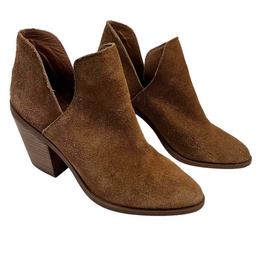 Steve Madden Brown Suede AKER Bootie Ankle Boots 8.5 Side Cuts Pointed - Picture 2 of 11